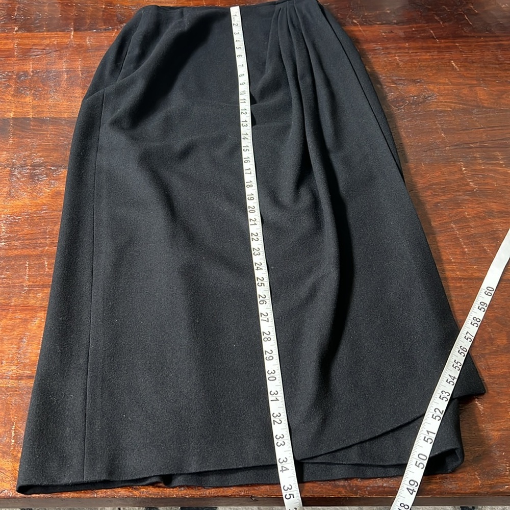 RALPH LAUREN 70s Wool Wrap Maxi Skirt Pleated Detail Asymmetrical Hem Black 10 - Picture 13 of 15